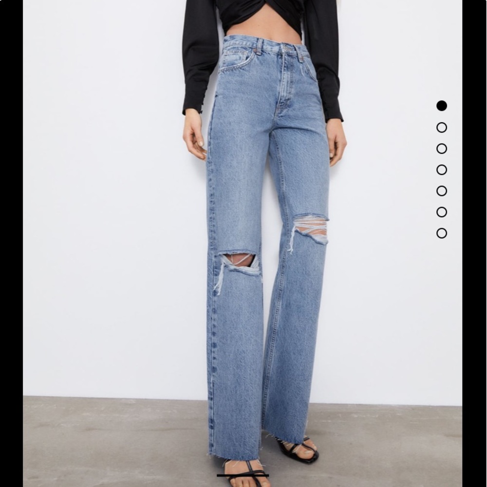 tiktok hi rise full length wide leg jeans blue